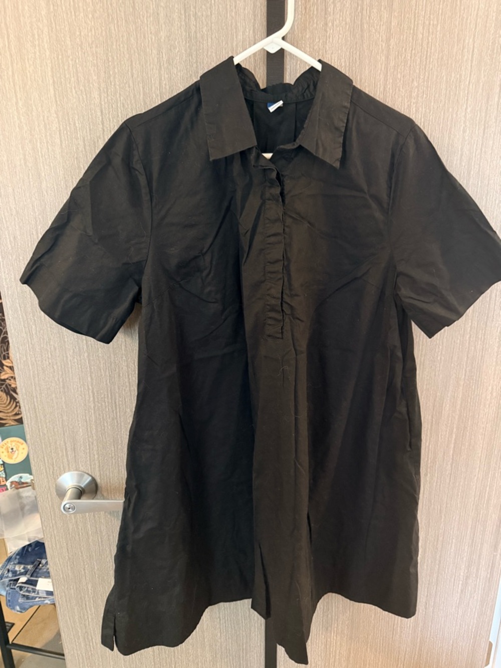 Old Navy Black Short-Sleeve Mini Shirt Dress